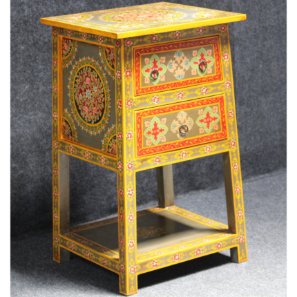Wooden Handpainted Bedside With Desk Drawer Side