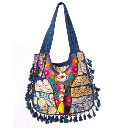 Royal Blue Patchwork Embroidered Tote Bag